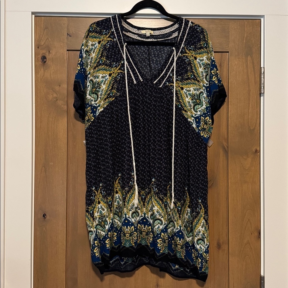 Kori America Tunic Mini Dress Womens M Boho Hippie Peasant prairie Beach viscose